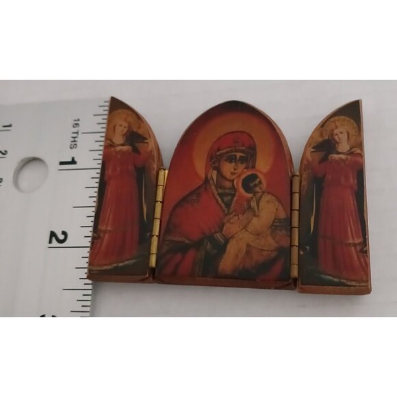 Vintage Triptych Wood Miniature Small Religious Folding Panels - Picture 5 of 9